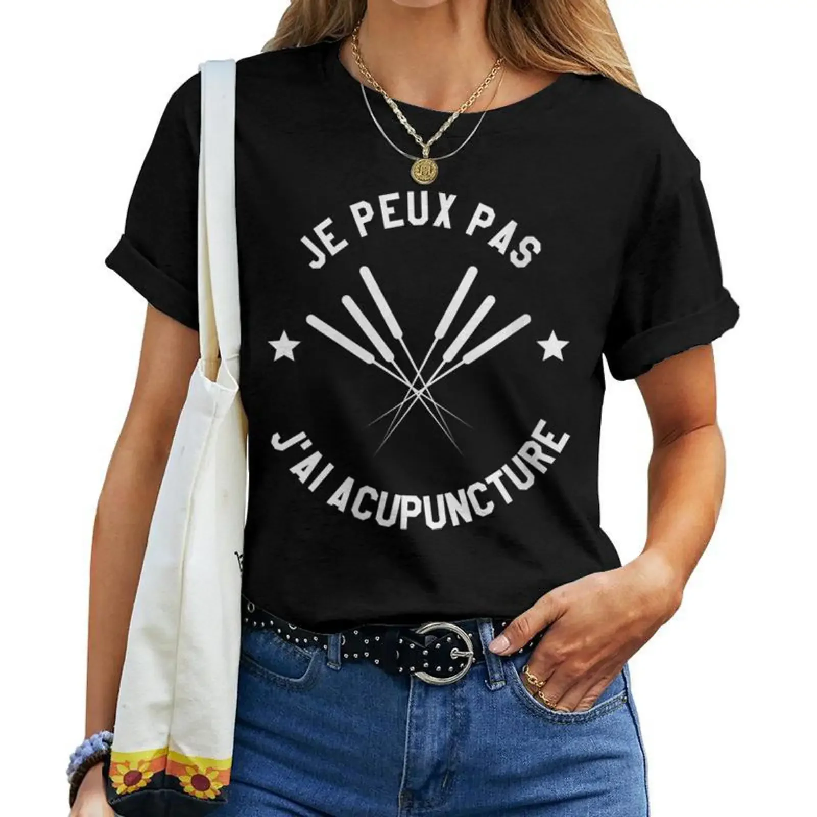 Je Peux Pas J'ai Acupuncture Acupuncteur T shirt femme Cadeauxyz vintage Washed Top For Everyday Wear fashion Casual Versatile