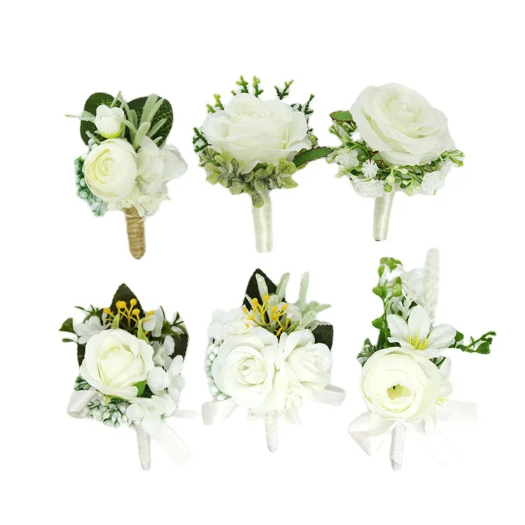 Boutonnière de Mariage pour Homme, Corsage Artificiel, Bracelet de Demoiselle d'Honneur, Fleurs Témoin, Boutonnière, Accessoires Imbibés