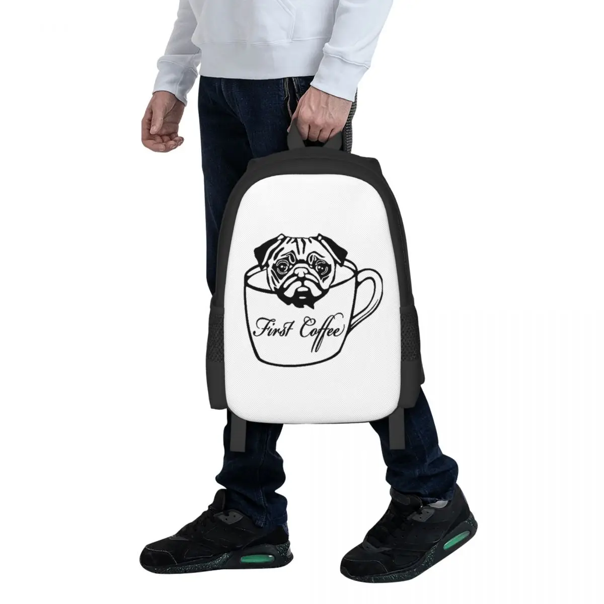

Рюкзак Pug First Coffee для студентов, школьный рюкзак, походный рюкзак для путешествий, модная сумка для книг для мальчиков и девочек, сумки на плечо