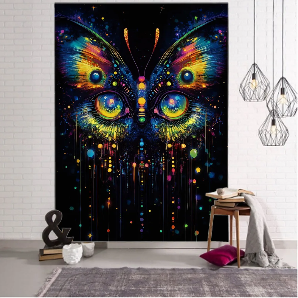 

Cat tapestry, psychedelic eye owl peacock background cloth, witchcraft, hippie wall hanging, Bohemian aesthetic room decoration