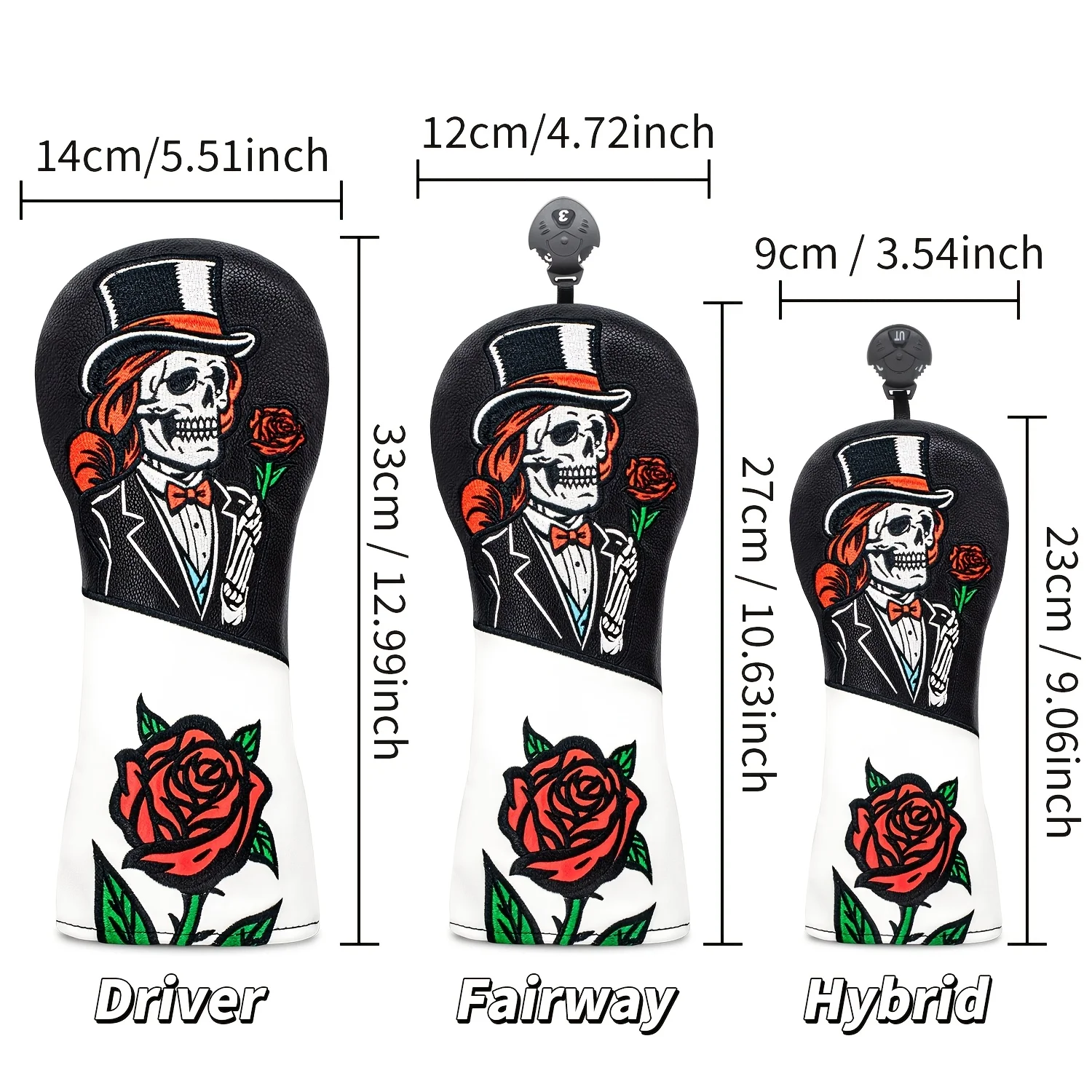 1pc/3pcs Top Hat Skull Rose Pattern Golf Club Head Cover, Durable Protective Accessory, Suitable for Men And Women view 6