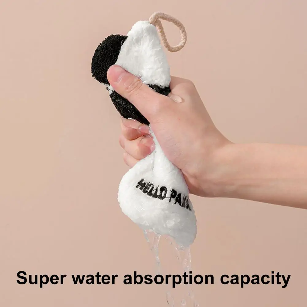 Hand Towel with Lanyard Cartoon Animal Water Absorption Coral Fleece Cute Panda Shape Child Terry Towel Bathroom Gadget