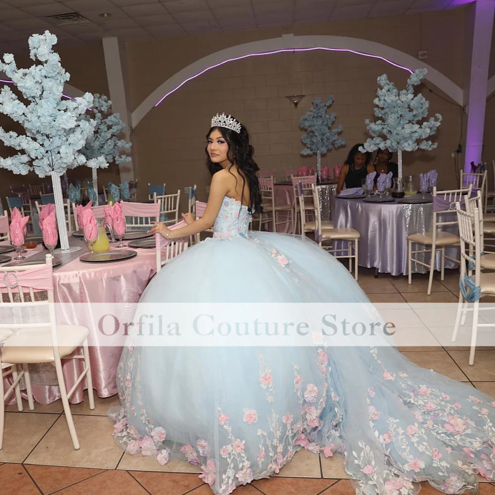 Blue Quinceanera Dresses Sweetheart Lace Applique Flowers Sweet 16 Dress Girl Prom Party Gowns Vestidos De 15 Años