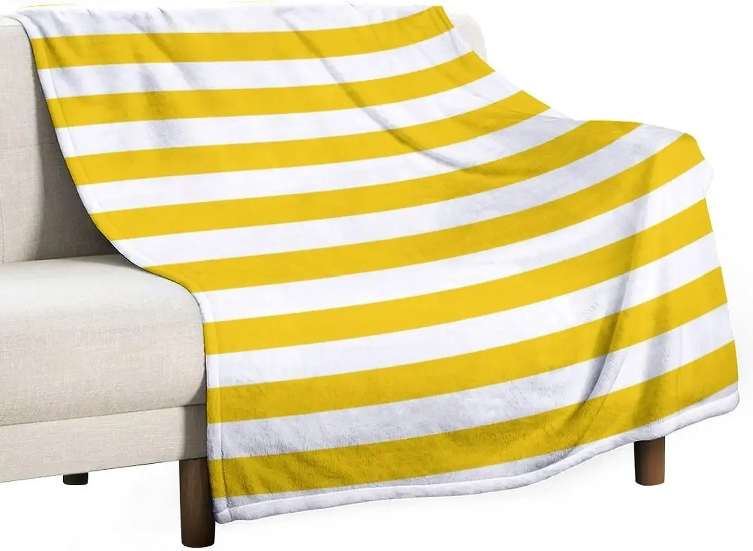 Classic Yellow White Striped All Over Pattern Soft Flannel Blanket Light Decor Blanket For Living Room Couch Travel Daily Use