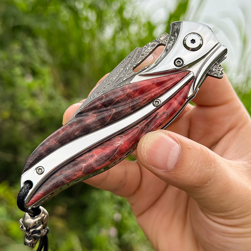 Puramente artesanal VG-10 aço damasco portátil faca afiada sobrevivência ao ar livre tático acampamento caça edc ferramenta de frutas faca dobrável