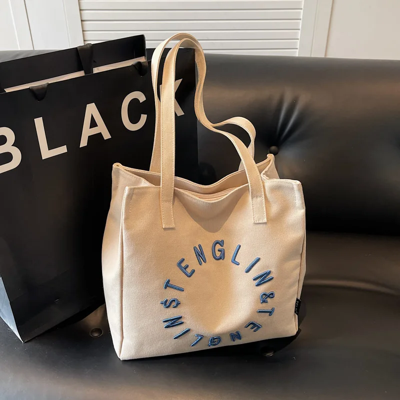 

Женские сумки через плечо с вышитыми буквами, холщовые, повседневные, модные и универсальные сумки-тоут, вместительные сумки на плечо