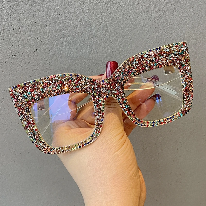 Picture 7: Rhinestone Luxury glasses women Blue Light Computer Eyeglasses Square Oversized Clear Lens Unisex Decoration Eyewear