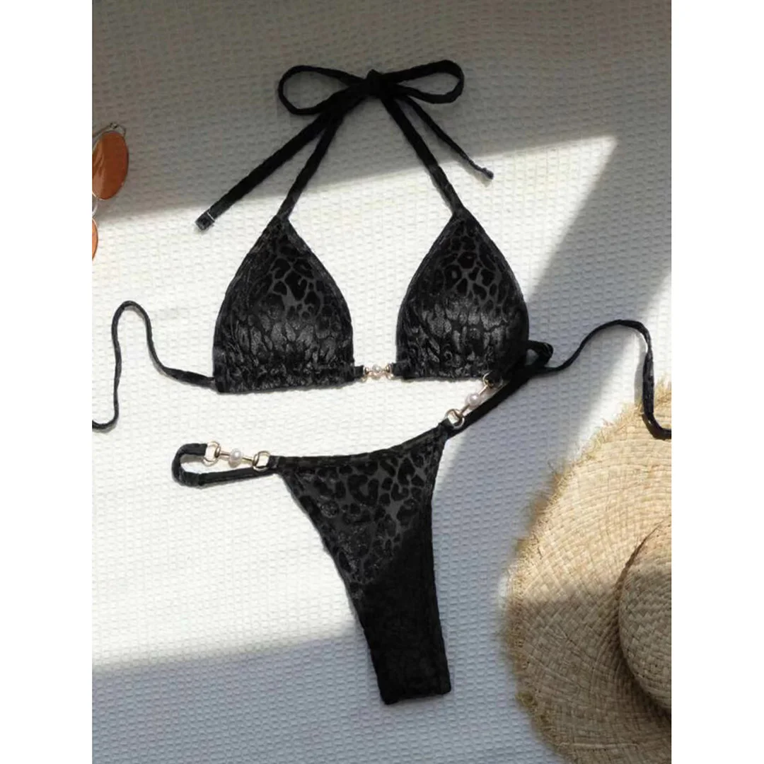 S - XL Leopard Pearl Mini Micro Thong Bikini Damen Badeanzug Frauen Bademode Zweiteiliges Bikini-Set Badeanzug Schwimmanzug V5207B – Detail 26