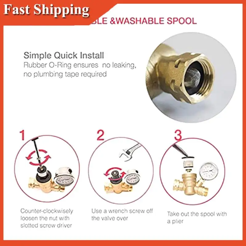 

A90E-RV Water Pressure Regulator Valve Brass With Gauge And Inlet Screened Filter For Camper Trailer