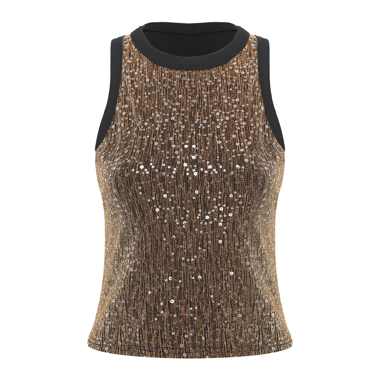 Femmes Disco fête Festival danse paillettes hauts brillant justaucorps imprimé Patchwork brillant gilet débardeur été fantaisie paillettes haut court