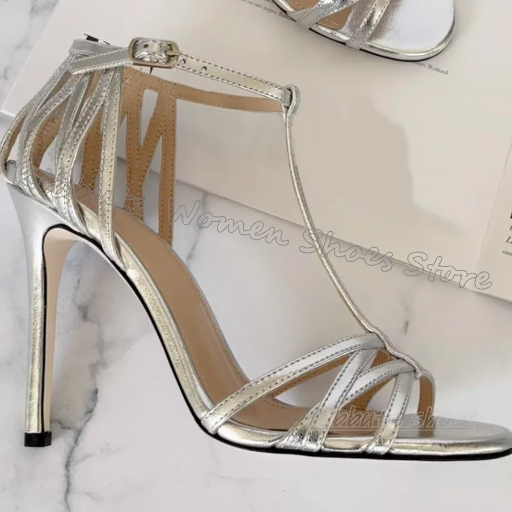 

Hollow Sandals Leather Cross Strap Buckle Strap Solid Color Round Toe Thin High Heels Fashion Elegant Concise Sexy Women Shoes