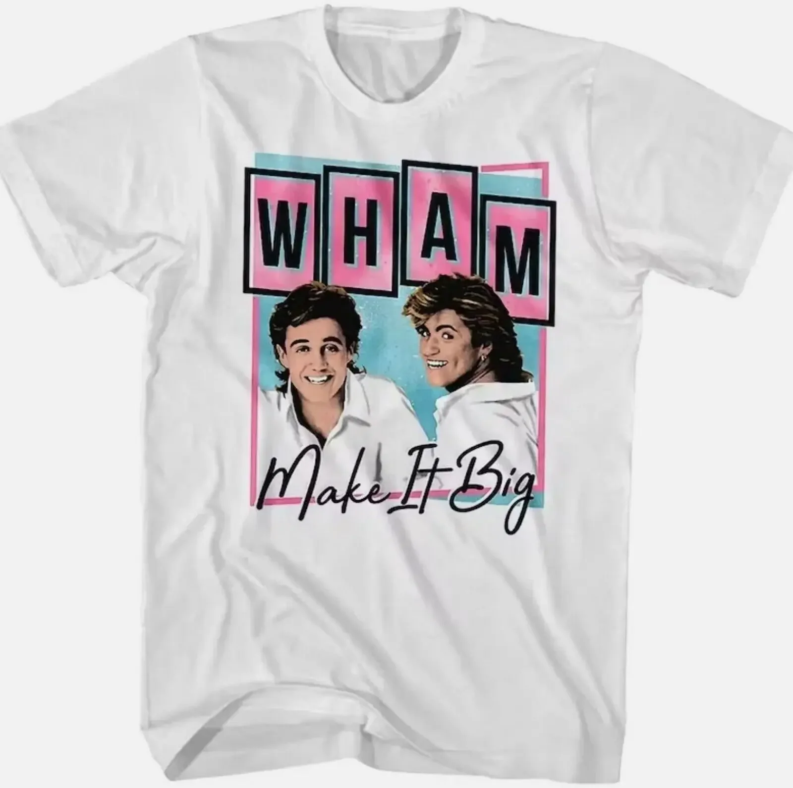 VTG 1984 WHAM George Michael Andrew Ridgeley Chemise Blanc Coton Unisexe S-5XL