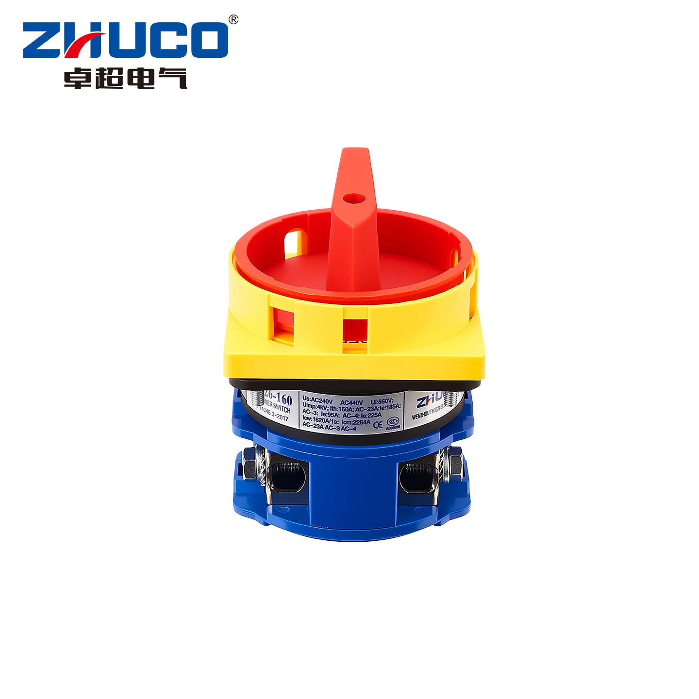 Zhuco 2-Position Selector Switch 160A 690V, 4-Terminal Universal Rotary Cam Selector with Locking Switch, Suitable for Distribution Cabinets, Machine Tools, Industrial Panels (Szw26-160/1Gs, on Off, Off on)