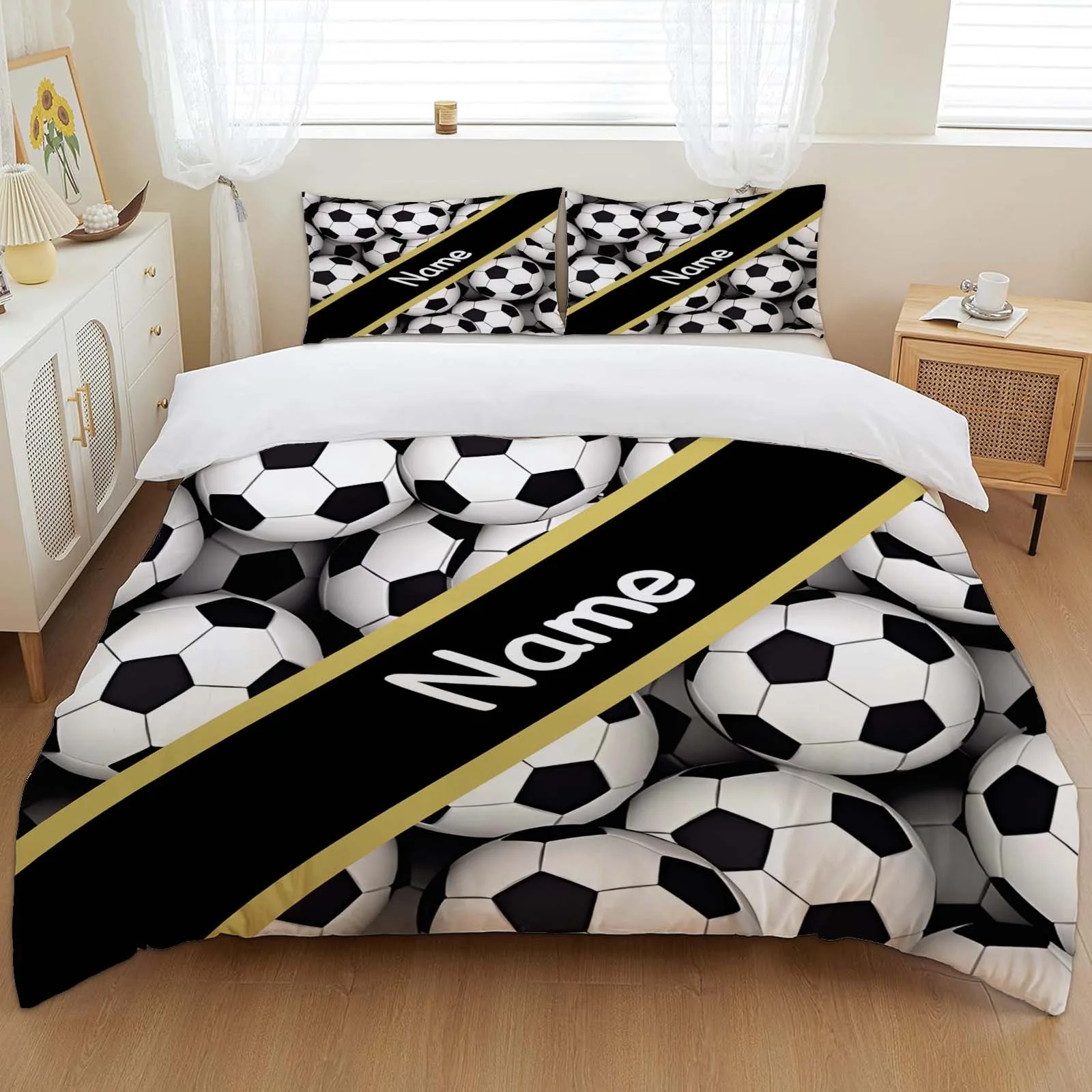 Personalized Custom Name Football Soccer Bedding Set 3D Sports Ball Duvet Cover Soft Boys Teen Bedroom Decoration,No Filler