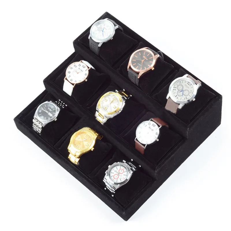 

9 Girds Watch Jewelry Display Tray with Pillow Bracelet Bangle Display Showcase Stand Jewelry Storage Holder Gifts for Women