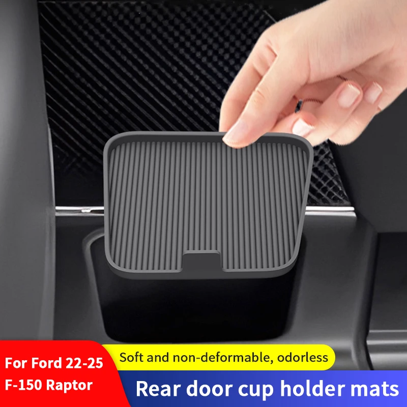 

QHCP Car Rear Door Slot Water Cup Mat TPE Rear Row Water Cup Holder Anti-slip Mat For Ford F150 Raptor 22-25 Interior Accessory