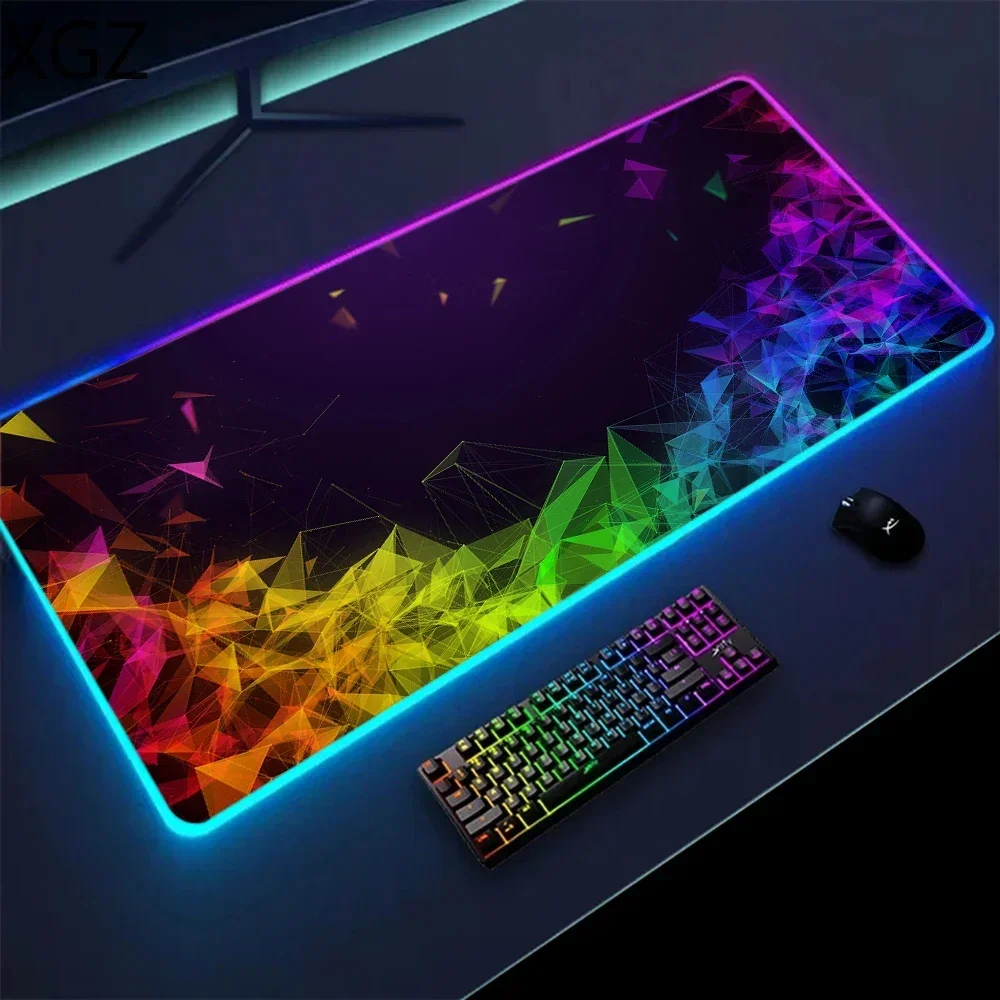 

Large HD 3D Cool Geometric Shapes 12 RGB Lighting Gaming Mouse Pad with Backlight Computer Desk Mat Carpet - Esports Office Home