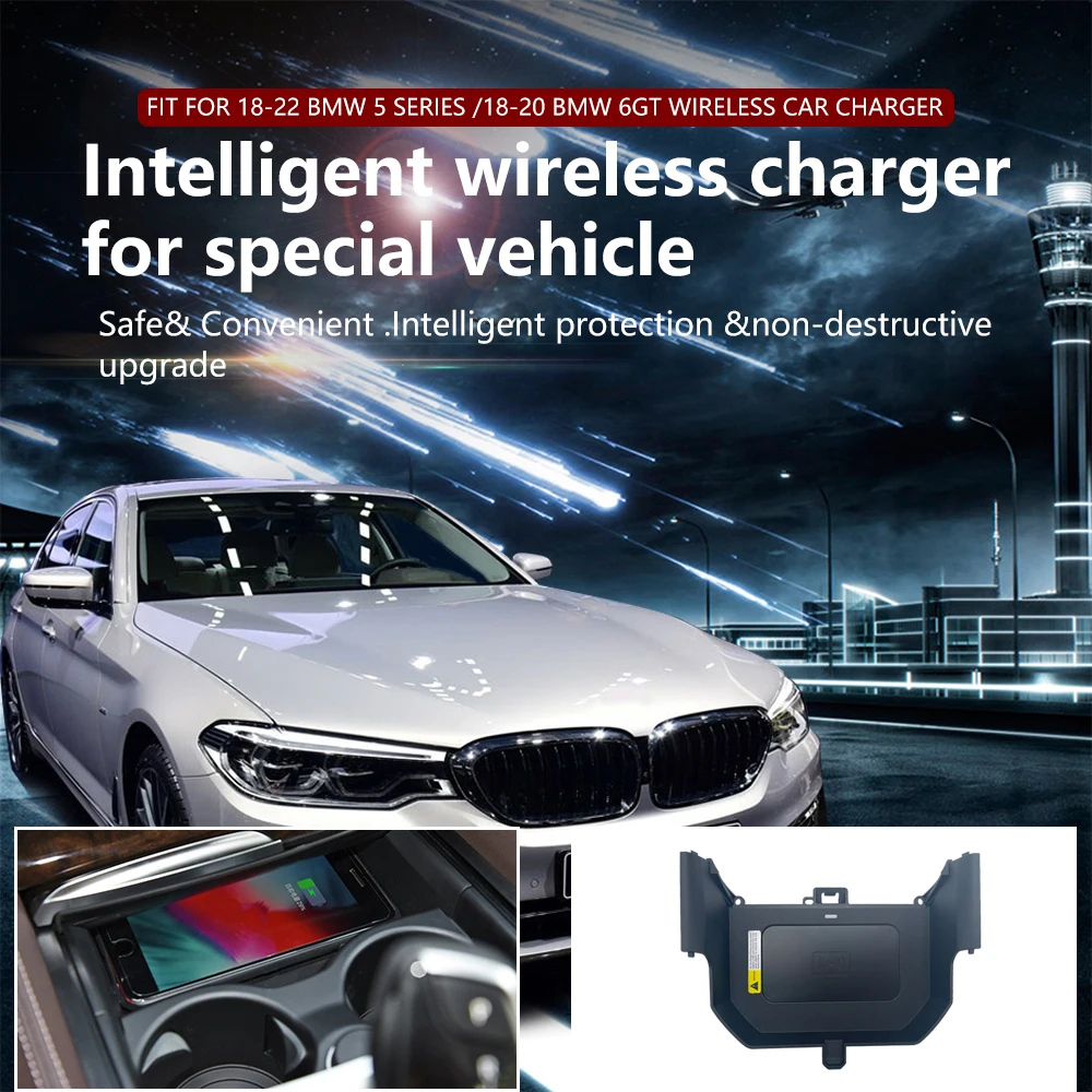 For BMW New 5 Series G30 G31 G38 G32 6GT 2018 2019 2020 2021 Car Wireless Charger Q-I Phone Holder Intelligent Fast Charging Pad