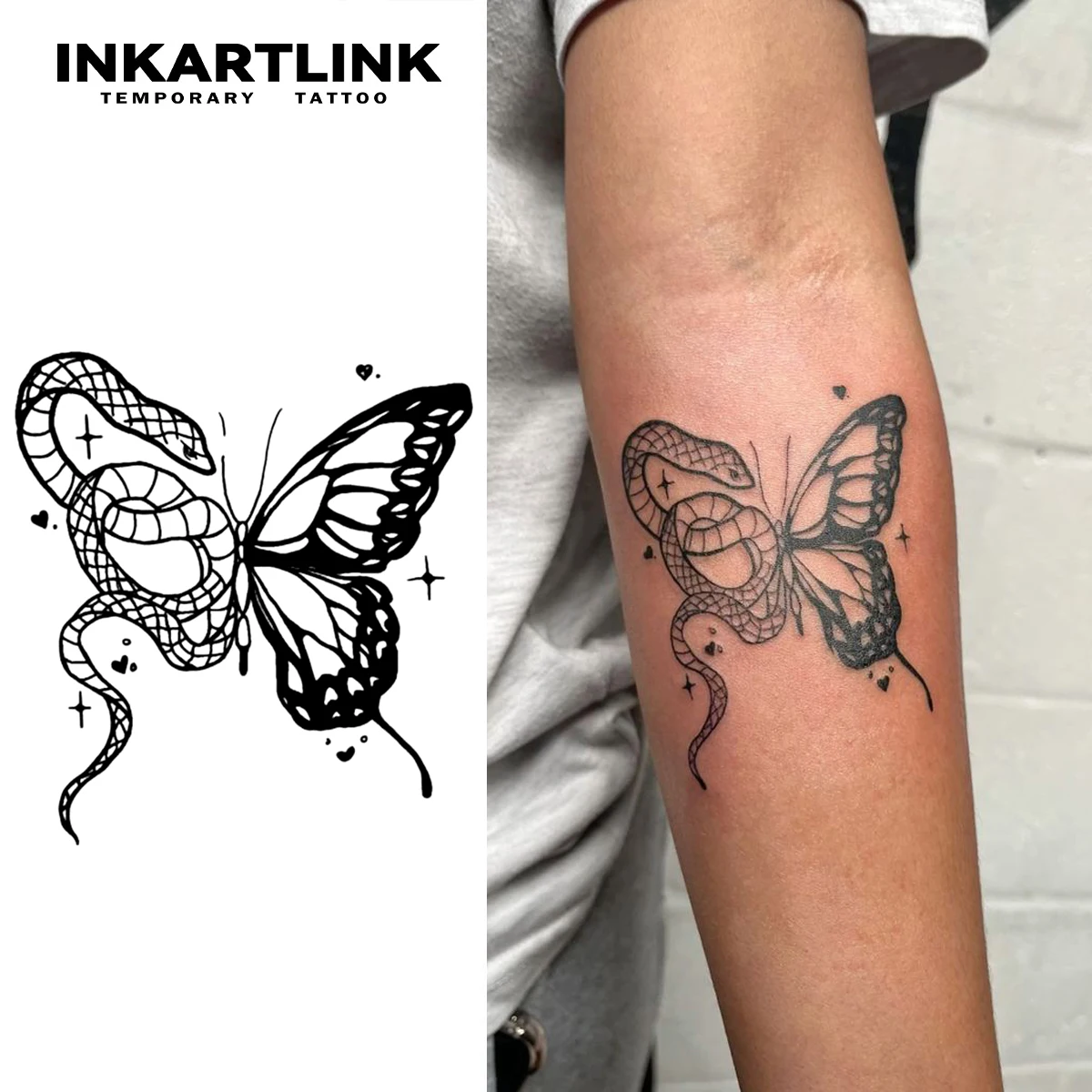 Serpentine butterfly  Temporary Tattoo,Lasts To 15 Days New Technology Magic Waterproof Semi Permanent Sticker.