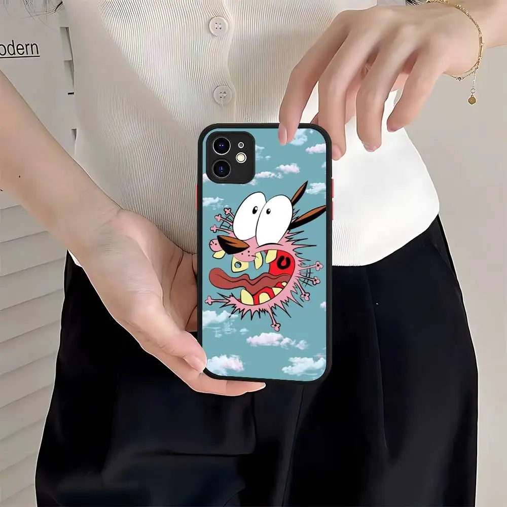 Casing Kartun C-Courage The C-Cowardly D-Dog Untuk iPhone 16 15 14 Plus 13 12 11 Pro Max X XS MAX Transparan Matte Anti Benturan