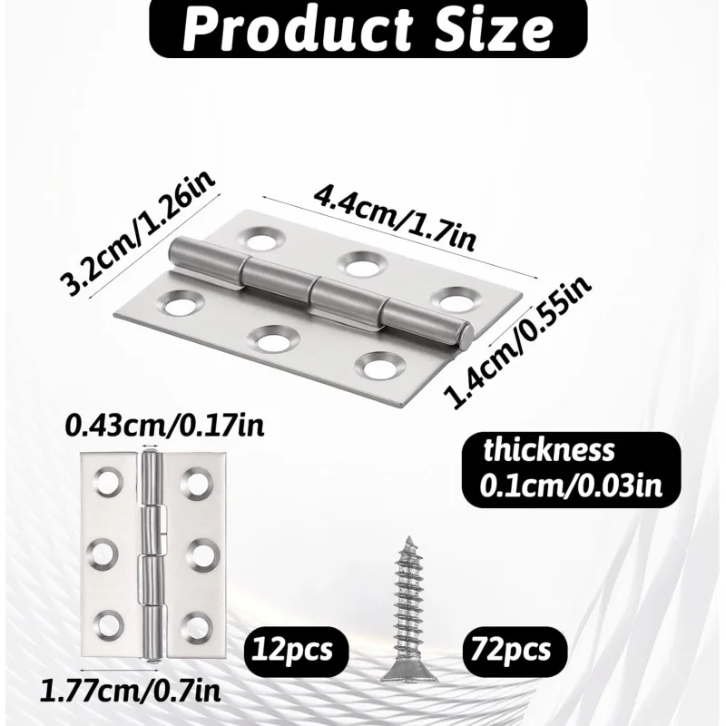 12 مجموعة من مفصلات الفولاذ المقاوم للصدأ، خزانة صغيرة، قابلة للطي مع براغي، فضي عالي التحمل #2