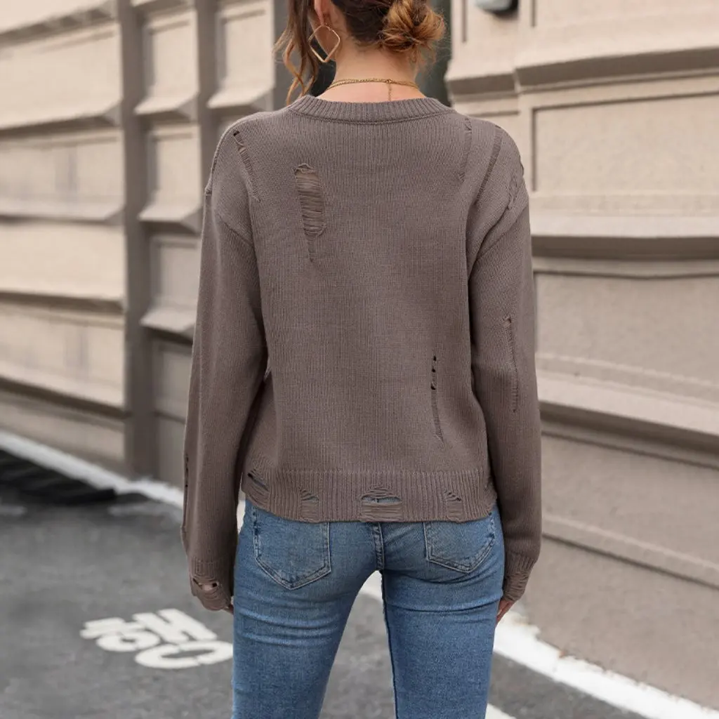 

Women's Long Sleeve Solid Color Hole Sweater Autumn Fashion Independent Station European And American Style Women's Top