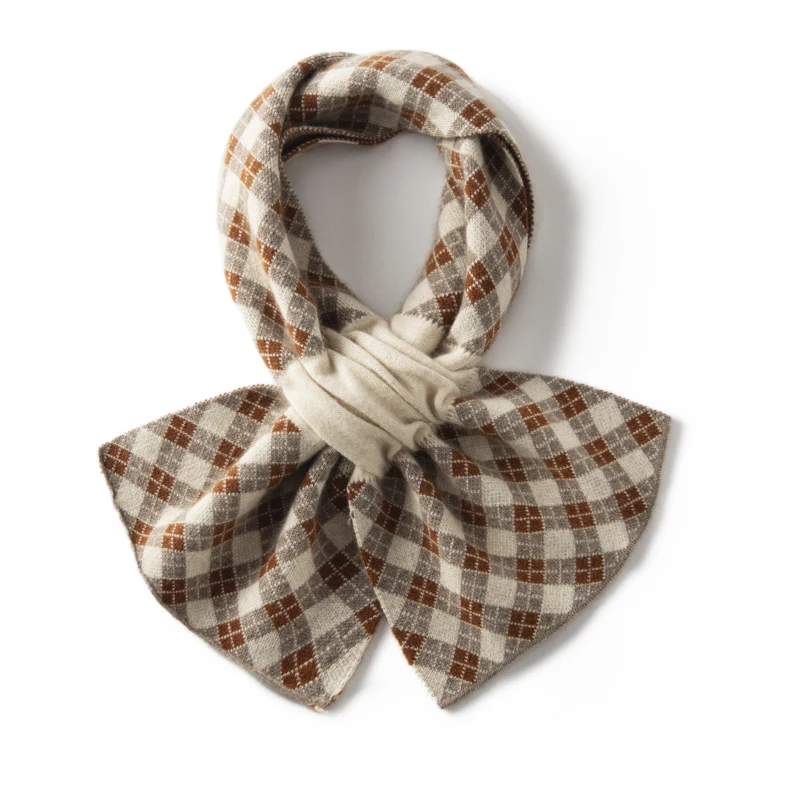 KOIJINSKY Pre Knotted Plaid Cashmere Neck Scarf 95×23cm Bow Grid Neck Warmer Women Autumn Winter Office Fashion Gift