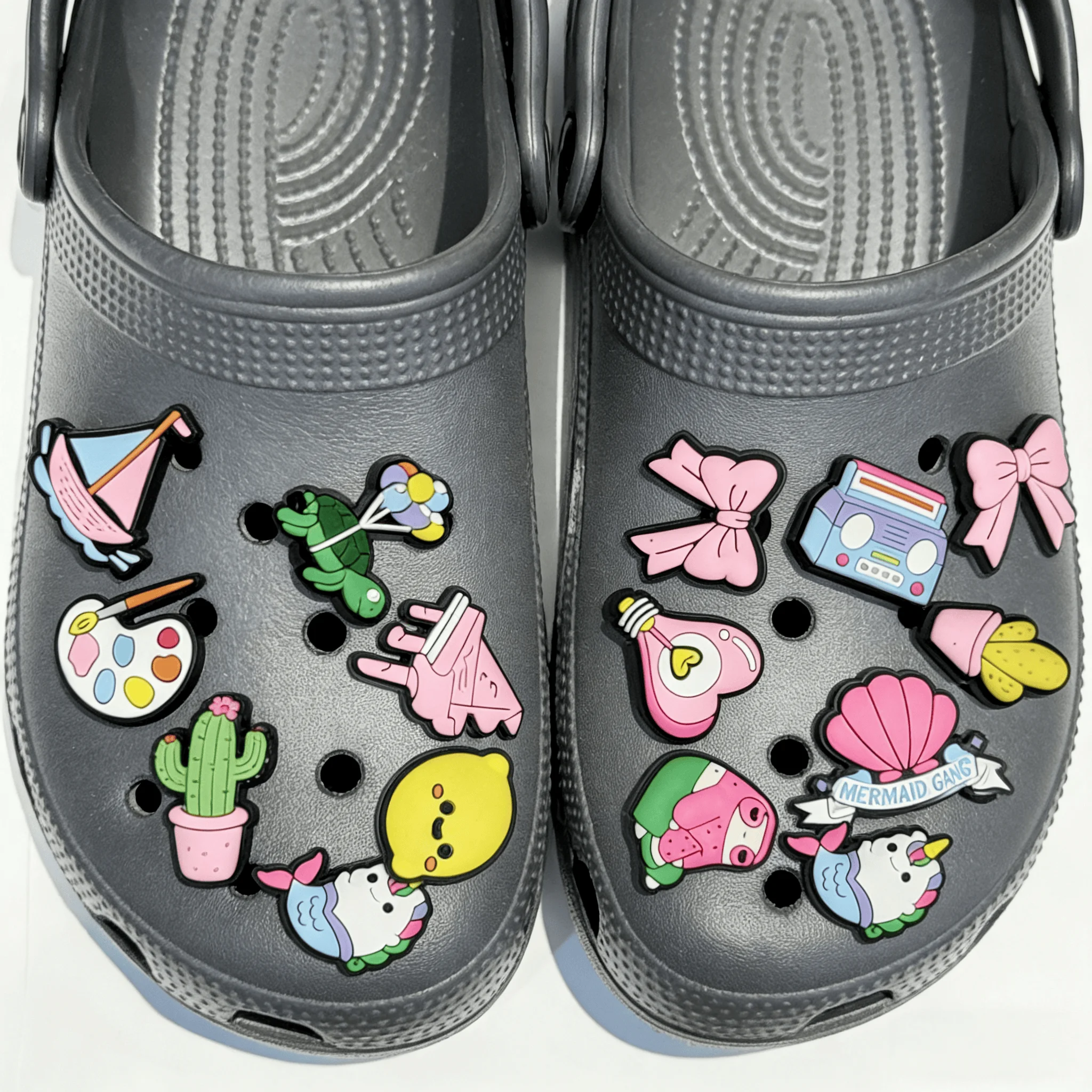 15Pcs Cartoon Snail Lemon Camera Book Cactus Piano PVC Shoe Charms Clogs Pins Sandals Shoes Decoration Fashion Girls Party Gift