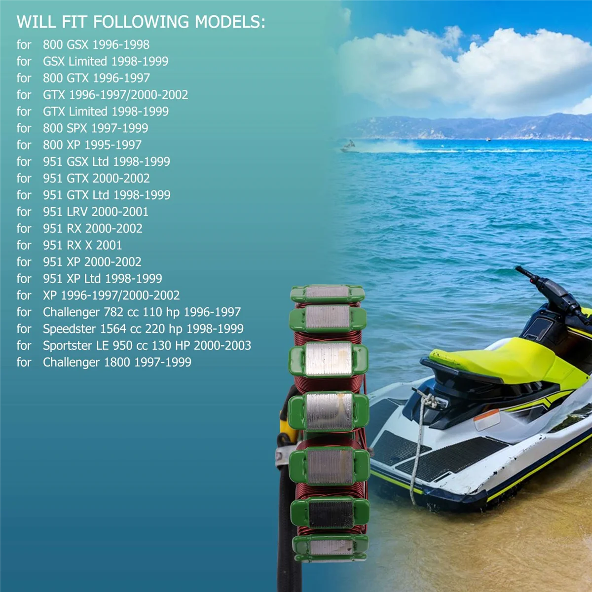 ขดลวดแม่เหล็กสเตเตอร์สำหรับ800 SeaDoo 951 GTX GSX SPX RX XP 95-03 290886588 420886588