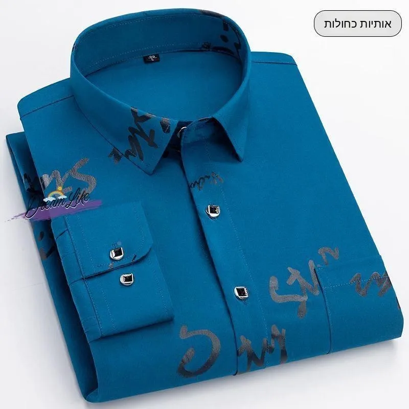 New Men's Business Shirt Gold Embossed Casual Comfortable Summer Anti-Wrinkle Ice Silk Easy Care Short Sleeve Windsor Collar