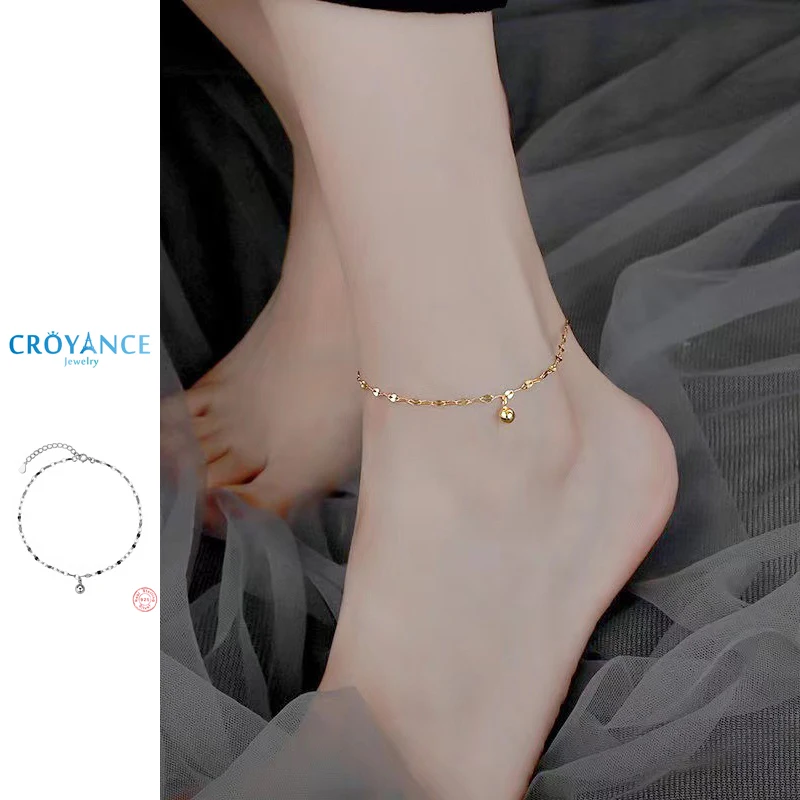 

925 Sterling Silver Elegant Simple Egg Shaped Chain Small Ball Bead Pendant Anklets Women Jewelry Fashion Sexy Beach Foot Chain