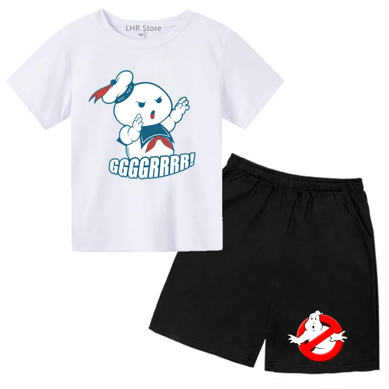 summer Suitable for children T-shirt Boys Girls age 3-12 child tops +Shorts Round Neck  leisure Short sleeve Ghostbusters film