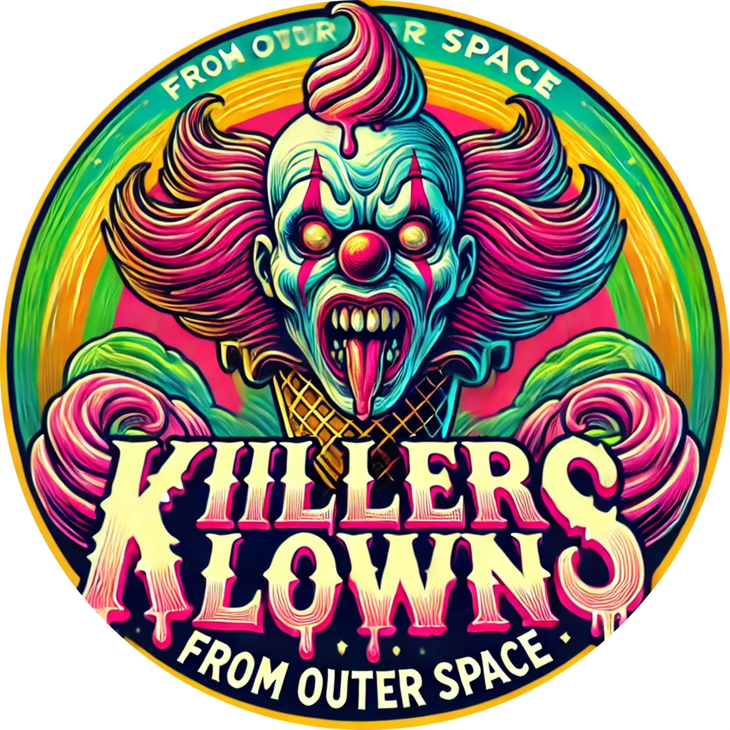 2D Metal Sign Killer Klowns From Outer Space Vintage Horror Movie Sci-Fi Creepy Clown 1988 Film Tin Wall Art for Home Bar Garage