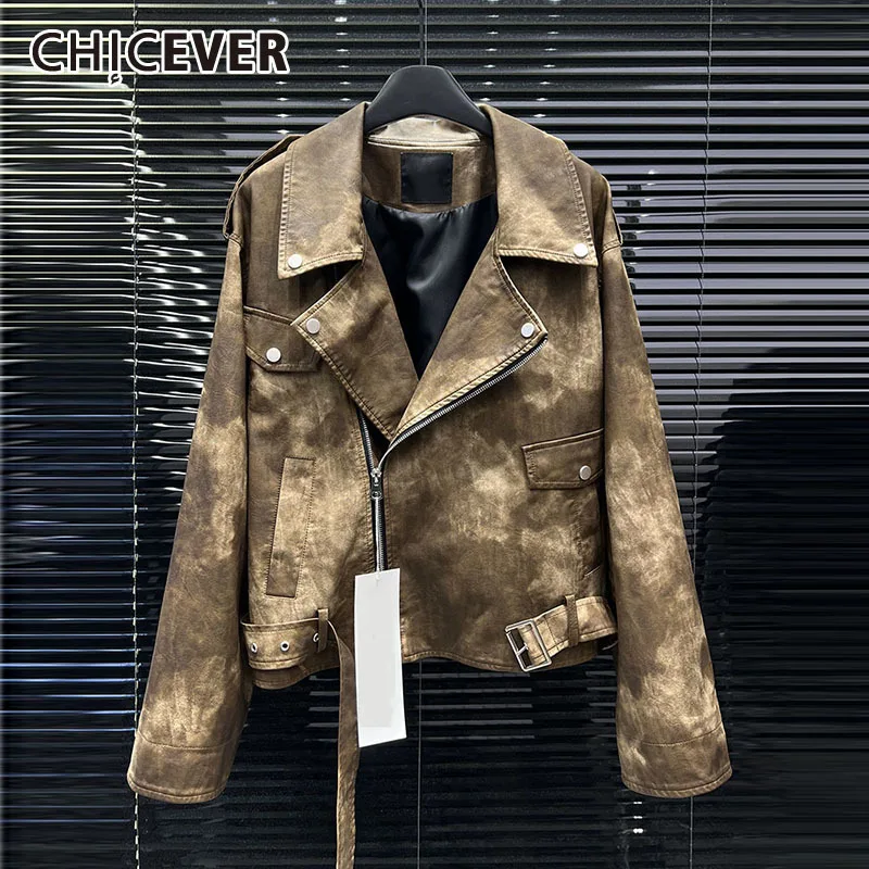 CHICEVER-Chaqueta corta con bolsillos para mujer, abrigo de manga larga con solapa y cordones empalmados, ropa de calle para otoño