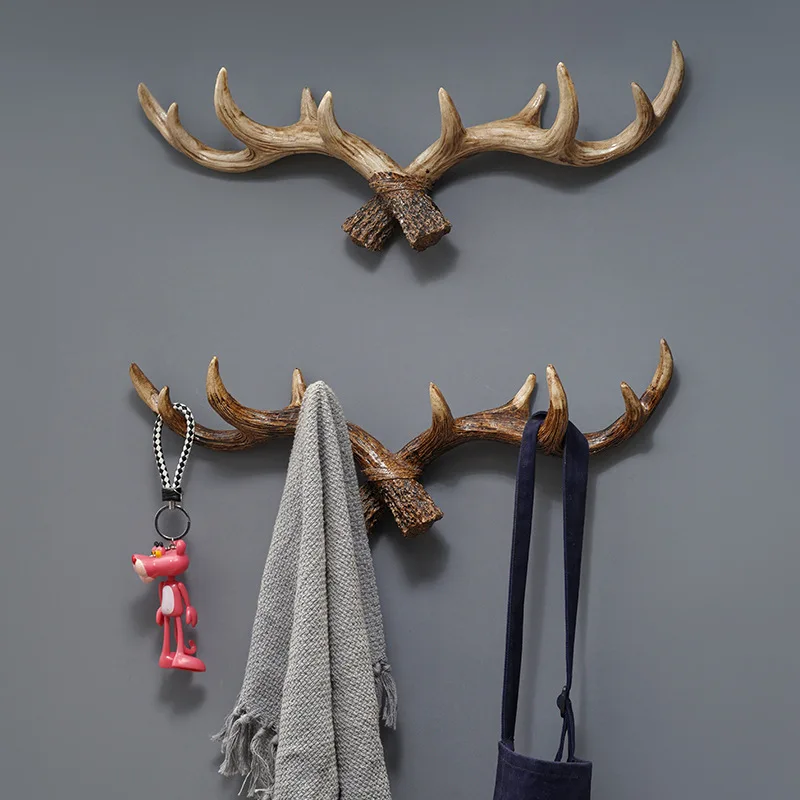 Ganchos de pared con astas de ciervo Vintage rústicos de granja, colgador de ropa montado en la pared, perchero, soporte para llaves para gancho de pared decorativo