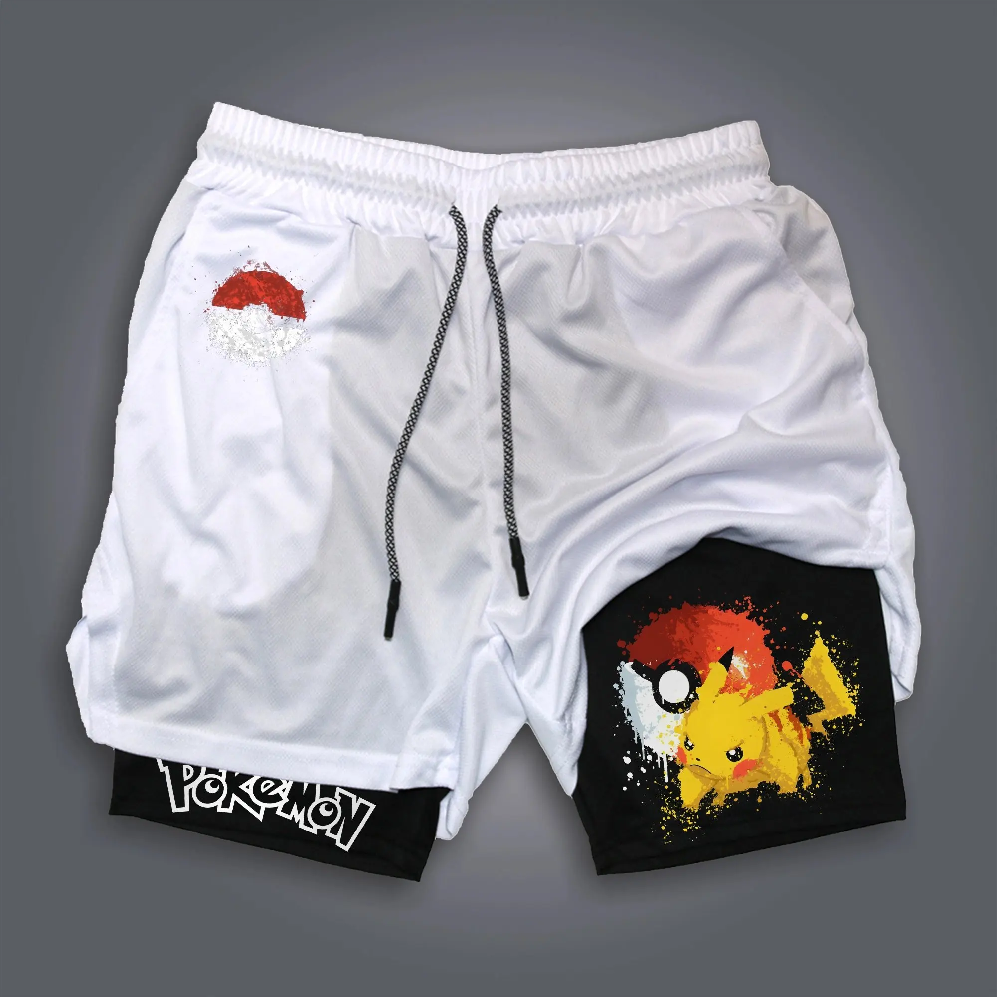 

Pokémon Branded 2025 Double Layer Gym Shorts - Ventilated Sportswear with Inner Mesh for Anime Enthusiasts