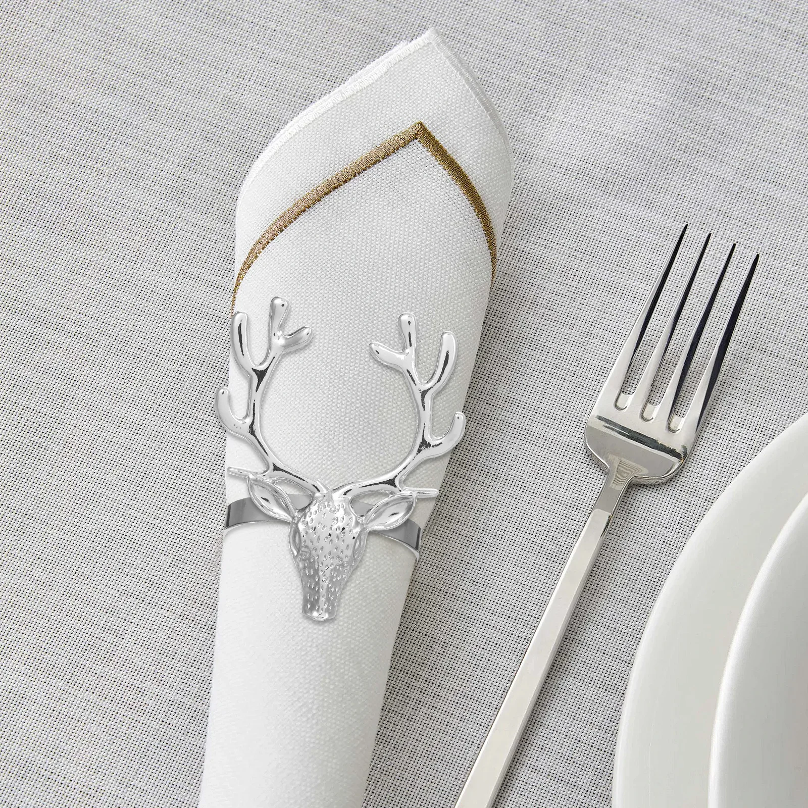 

4Pcs Christmas Deer Head Alloy Napkin Holder Napkin Rings Party Dinner Holiday Table Supplies Table Supplies Deer Decor