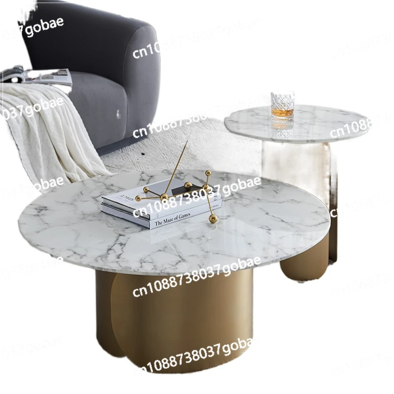 YY Tea Table  Style Light Luxury round Metal Marble Tea Table Side Table Combination