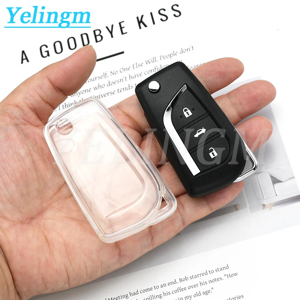 Shell Fob Transparent TPU Car Key Case Cover for Toyota Camry Levin Corolla Reiz Highlander TOY48 Blade Key Chain Accessories
