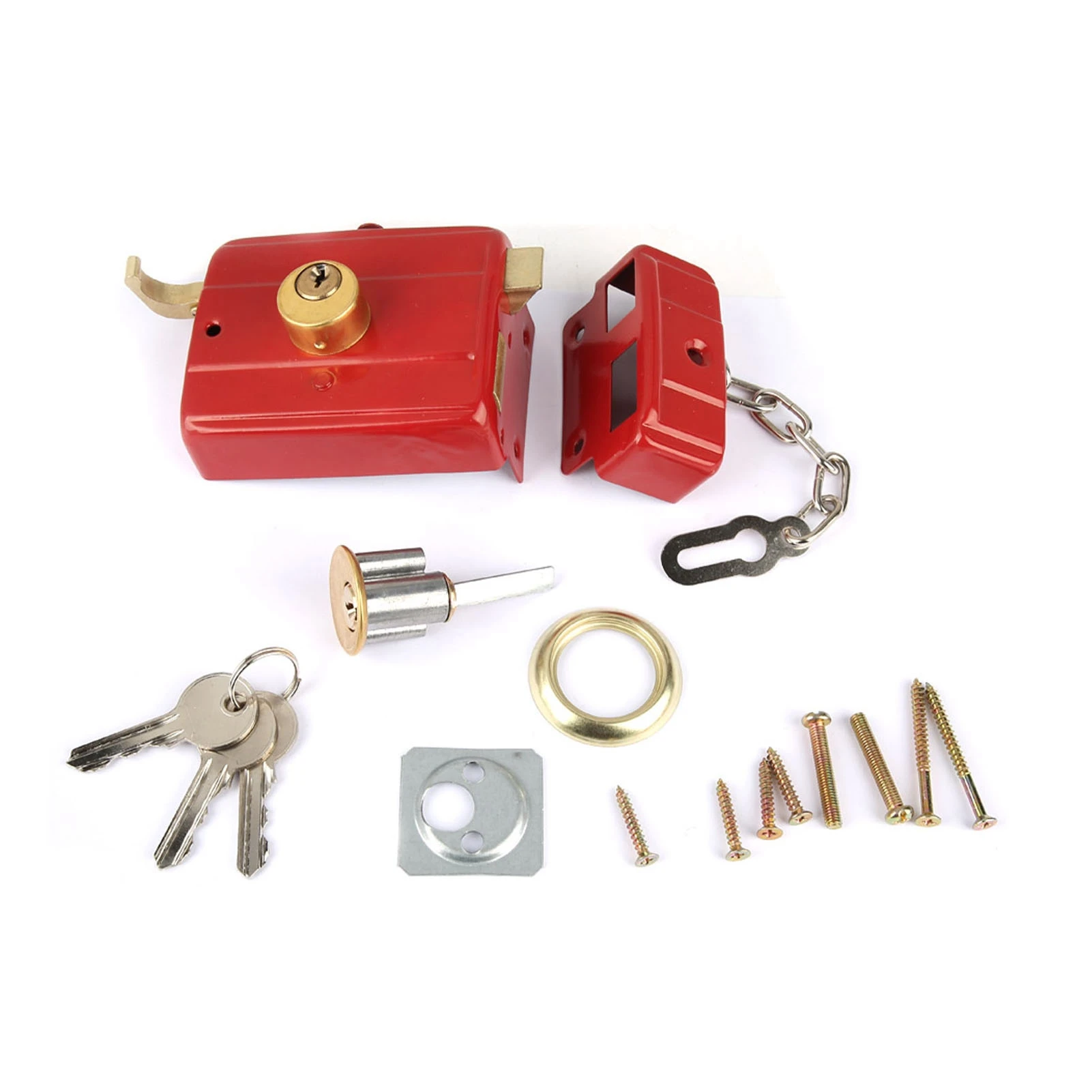 Heavy Duty Security Lock Dead Bolt Lock with Keys for Front Door Red Deadbolt Rim Lock