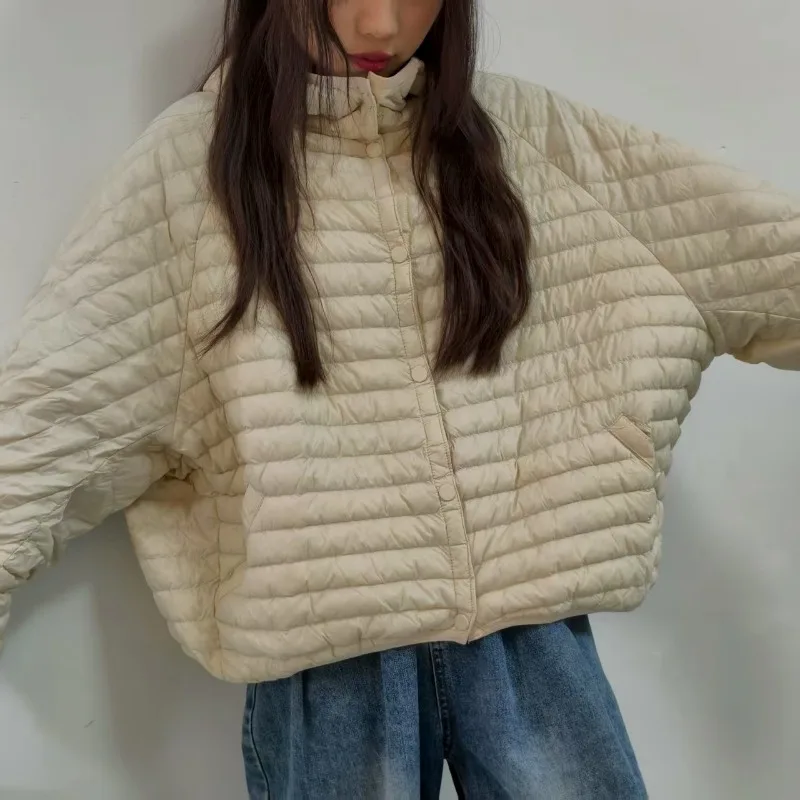 Women's New Style Literary and Artistic Lightweight White Duck Down Down Jacket Batwing Sleeves Versatile Outerwear Comfortable