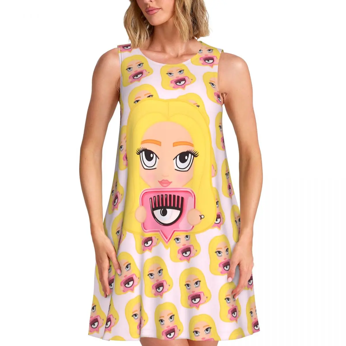 

Custom Ferragnies Eyes C-Chiara Loose Sundress With Pocket Printed Women's Sleeveless Dress For Beach Vacations Dress