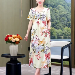 Vestidos informales de verano para mujer, ropa holgada de manga corta con cuello redondo y estampado Floral, 2023