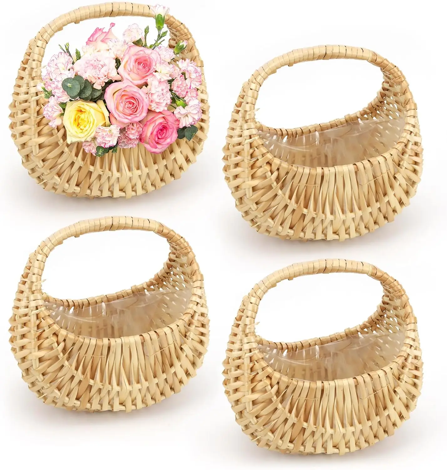 

Набор из 4 плетеных корзин-полумесяцев из ротанга с ручками, идеально подходит для свадебного декора, пикников и домашнего использования