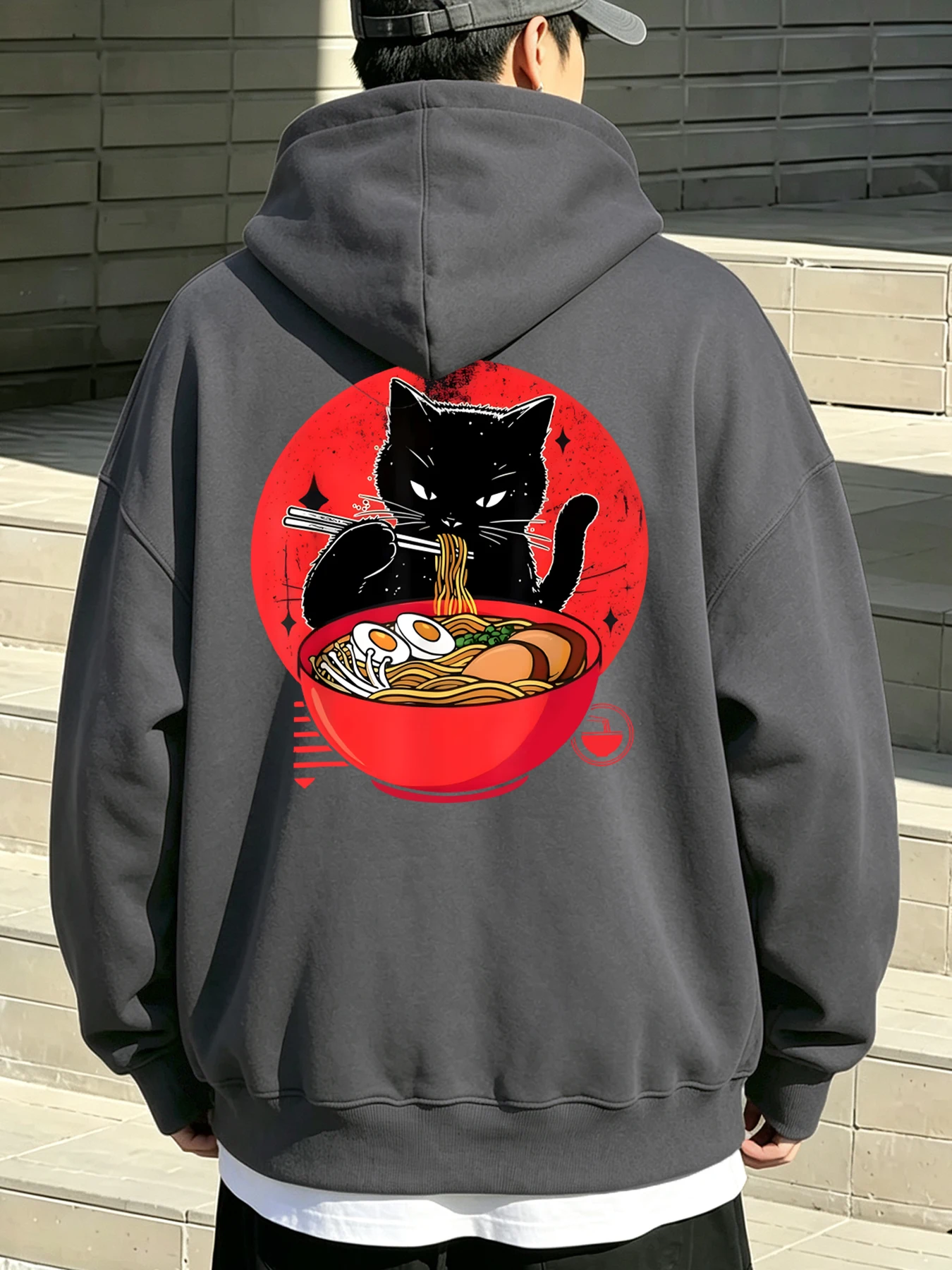 Enjoy The Cat Of Lamian Noodles Prints Men Sport Hoodie Soft Pocket Streetwear Street Casual Pullovers All-Match Fleece Clothes