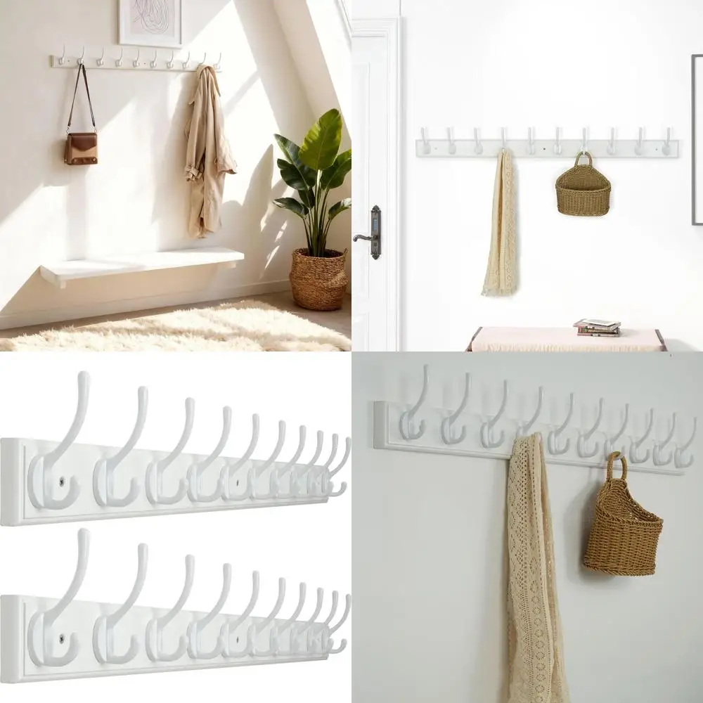 

Настенная вешалка для одежды из бамбука с 10 крючками, длина 38,25 дюйма, белая, 2 шт. в упаковке, для хранения курток и одежды