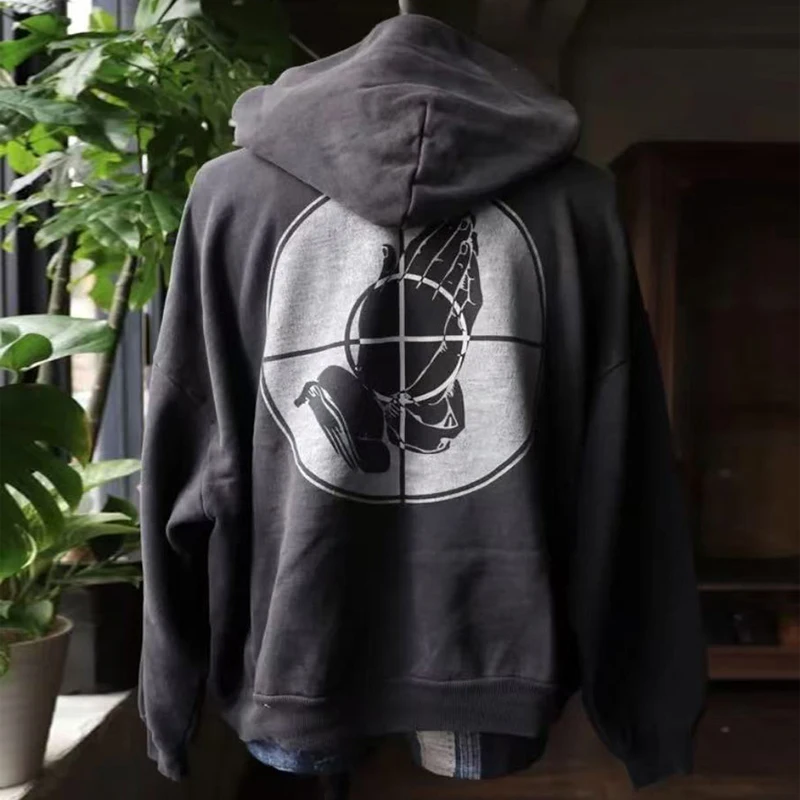 الخريف الشتاء الكلاسيكية الهدف الطباعة سانت هوديي مقنعين الرجال النساء شارع العليا خمر غسلها الأسود التالفة ثقب البلوفرات