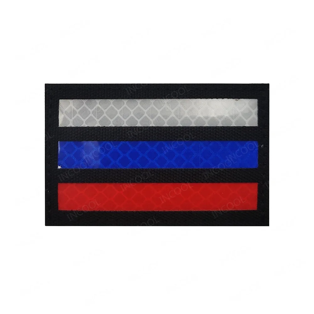 IR Infrared Russia Flag Reflective Patches White Blue Red Russian National Flags Patch Shoulder Decorative Badges For Clothing