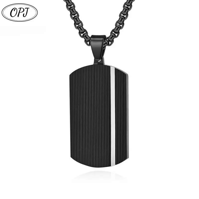 Original Design Black Stripe Dog Tag Pendant Rose Gold Simple Military Style Pendant Jewelry Chain Men's Pendant Necklace