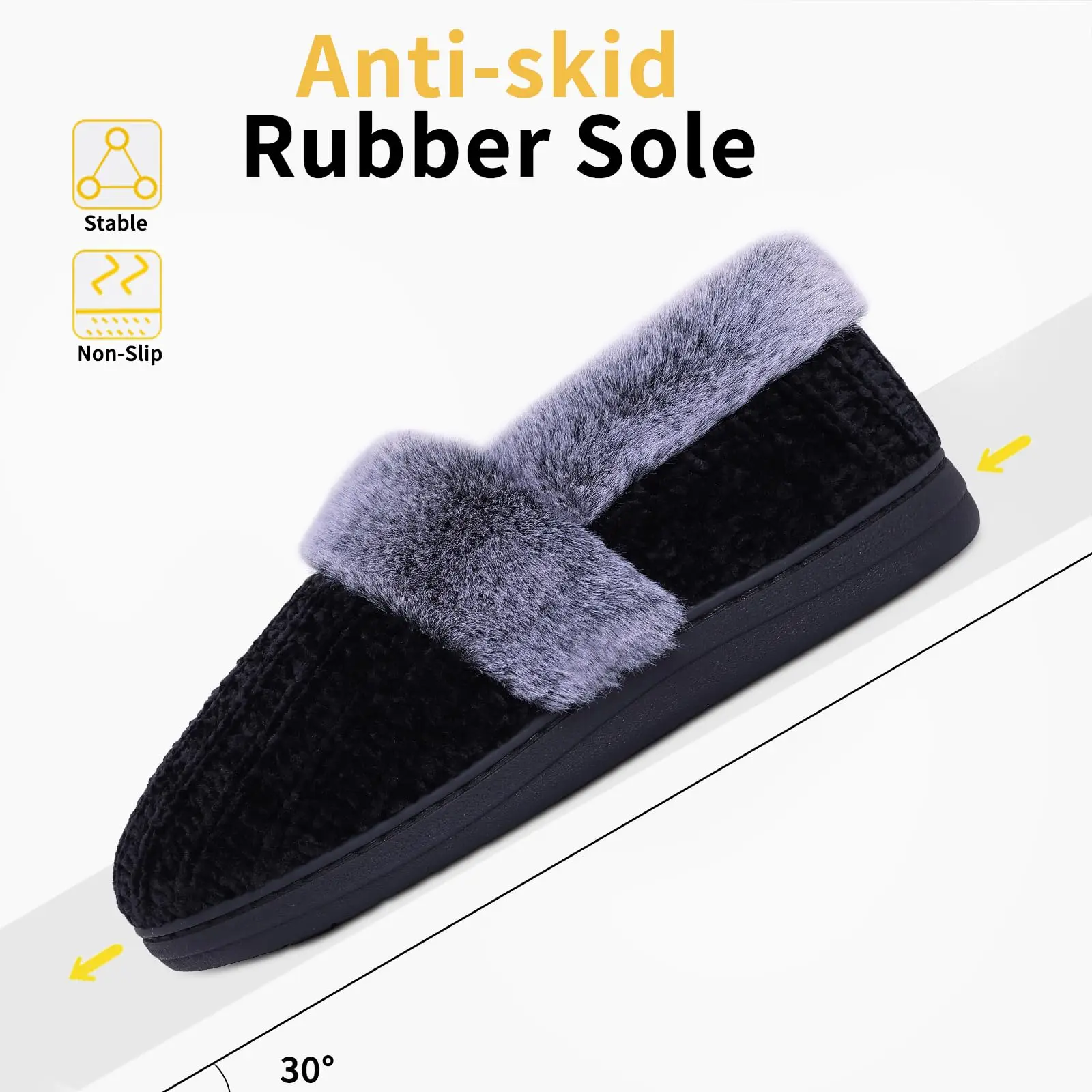 Litfun Winter Furry Women's Slippers Memory Foam Closed Back Slides Fur Knit Non-slip Indoor Slide Slip On Warm Outdoor Slippers